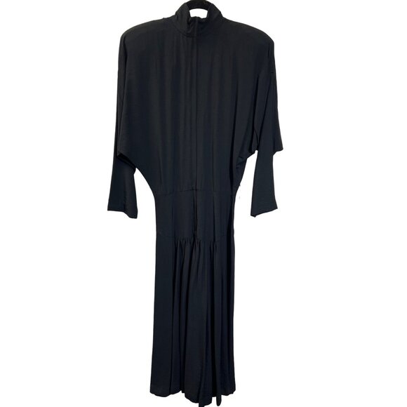 ED Michaels Vintage 80's Black Mock Neck Fit and Flare Maxi Dress - Picture 7 of 9